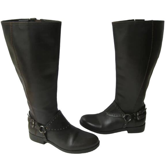 GEOX Repspira Alanis Dark Brown Black Leather Studded Riding Boots Shoes 39 - Picture 1 of 14